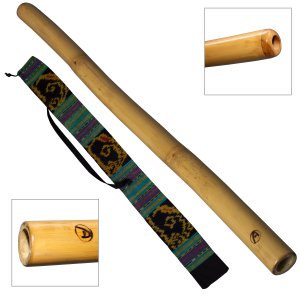 Didgeridoo Bambus PRO 120 cm – Holzfarbe – inklusive Ikat-Tragetasche – Luxuriöses Bambus-Didgeridoo