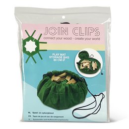 A green, drawstring storage bag with a floral design. The bag is designed to store and organize building blocks or other small toys.