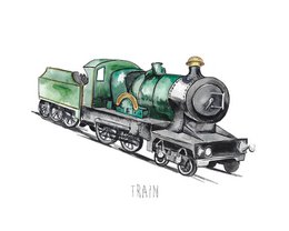 Impresión de pared de tren de vapor de acuarela