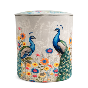 Printed & Embroidered Cotton Pouf - Peacock Design - 40x45 cm