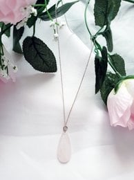 Rozenkwarts Teardrop Hanger Sterling zilveren ketting