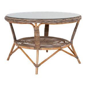 Larisa Tuintafel - Tuintafel, kubu/glasplaat, grijs, ø120x77 cm