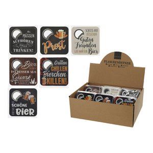 Bierviltje met flesopener met spreuk, van kleurrijk metaal, 6-voudig, (B/H) 8x8cm