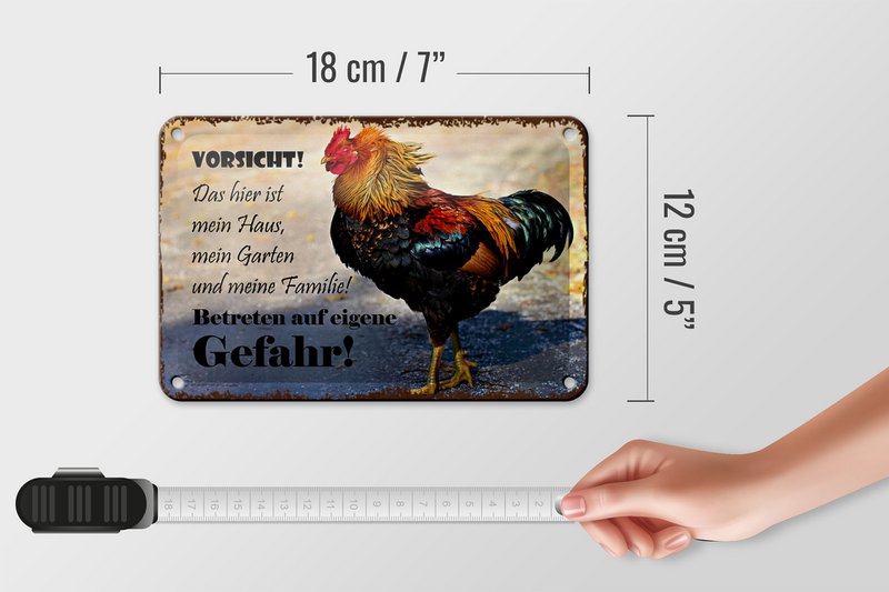 Tin sign note 18x12cm chicken beware of my house decoration