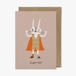 Eco-conscious greeting card featuring a father riding a scooter. The card has a simple, minimalist design with a neutral color palette. The card is suitable for Father's Day or any occasion to celebrate a dad.