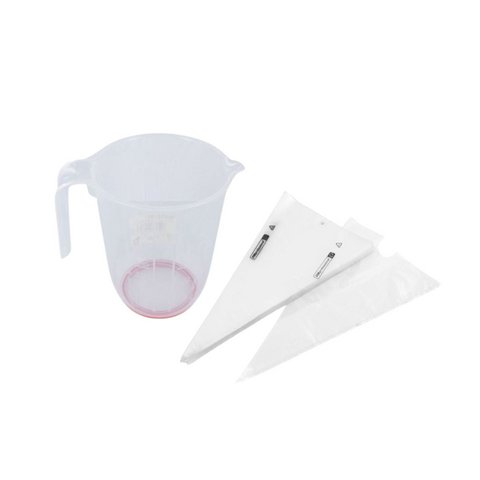 Set van 100 wegwerp professionele spuitzakken 50 cm en transparante plastic maatbeker 1 liter FM Professional