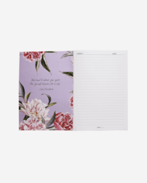 A5 notesbog i luksuriøse lilla blomster