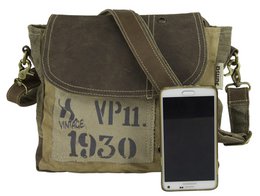 Sunsa damestas. Schoudertas in koeriervorm. Schoudertas in vintagestijl. Canvas handtas. Grote crossbodytas voor dames.