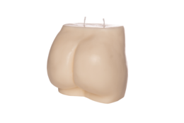 Tall, round, beige wax candle with a simple, minimalist design. Suitable for home decor or as a gift.