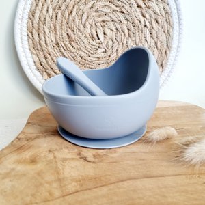 Silikonschale mit Saugnapf und Löffel - Graublau