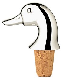 Silver-plated duck-shaped bottle stopper, tarnish-resistant, 8 cm tall, for use with bottles.