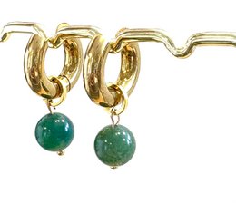  Gold hoop earrings with green Aventurine gemstone drops.