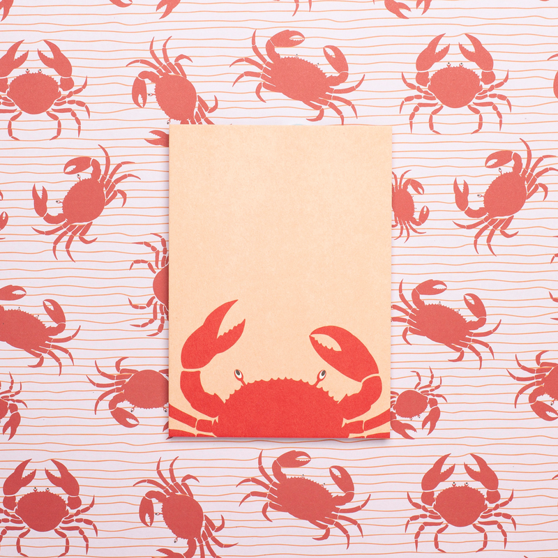 Ansichtkaart "Krab" koraalrood - houtpulpkarton