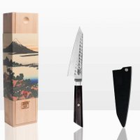 Knife - Bunka Petty with bamboo Saya and bamboo box - 135 mm blade