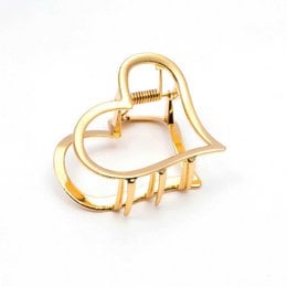 Gold metal heart-shaped hair clip keychain, minimalist geometric design, shiny finish