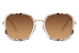 Tortoiseshell square sunglasses with brown gradient lenses and rose gold metal frame