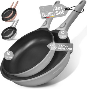 Pfannenset 24/28 cm Antihaftbeschichtung, abnehmbare Griffe, Induktion, backofenfest (grau)