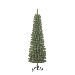  Tall, slender green artificial Christmas tree with dense foliage, suitable for holiday decor.