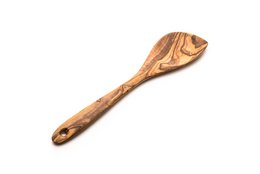  Handmade olive wood spoon with pointed flat head, natural wood grain, rustic kitchen utensil, wooden cooking spoon.