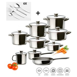 Klassiker 9-teiliger 18/10 st. Stahlset + 24 St. Stahlbesteckstücke mit Steakmesser