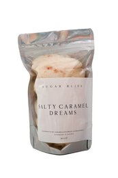 Salty caramel-flavored cotton candy in a resealable bag. Sweet and savory treat.