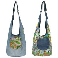 Sunsa duurzame denim tas. Schoudertas die aan 2 kanten te dragen is. hobo tas Boho schoudertas