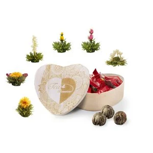 Creano blossom tea tea flowers in a heart-shaped wooden box 6 varieties of white tea, gift for women, mother, tea lovers