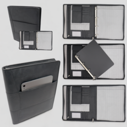 Estuche de cuero para escritura A4 - Carpeta para conferencias - Carpeta para documentos A4 - Funda para tableta y portátil - Carpeta de anillas extraíble