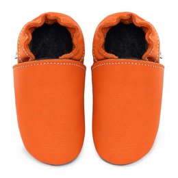 Leather slippers in a vibrant orange color with a star-shaped cutout design. Suitable for indoor or outdoor wear.