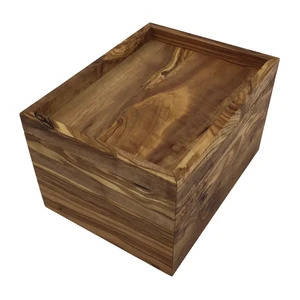 Storage box with lid as a shelf made of olive wood