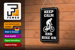 Tin sign saying 12x18cm Keep Calm and Bike on decoration