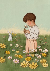 Ansichtkaart Flower Field Boy