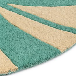 Tappeto in Lana Rotondo 120 cm Foglia Giallo Verde