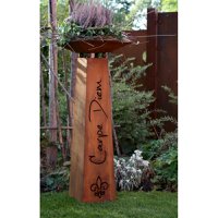 Metal column Carpe Diem with different columns | Patina decoration as a garden decoration