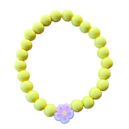 Colorful children's bracelet with yellow beads and a flower charm. Suitable for kids' fashion and accessory searches.