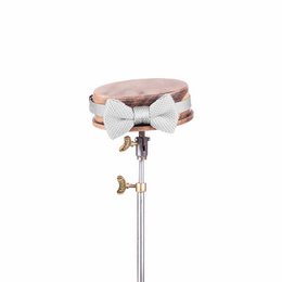 A silver knitted bow tie for children, featuring a classic bow tie design with a textured knit pattern.