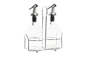 OIL VINEGAR SET 2 GLASS METAL 16X6,5X17,5 PC196040