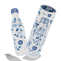 Izy Thermos Flaschen Heinen Delfts Blau - Blüte - 500 ml to -go isolierte Wasserflaschen
