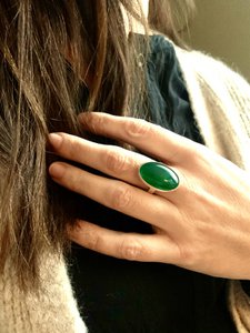 Silver ring 15x25mm green Agate