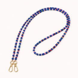 Colorful beaded phone chain with gold-tone hardware. Available in white, blue, and green.