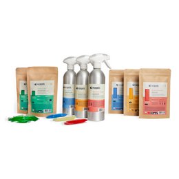 Starter Pack M - All Purpose Cleaners. Includes cleaning supplies in various colors and containers. Contains essential cleaning products for a variety of surfaces.