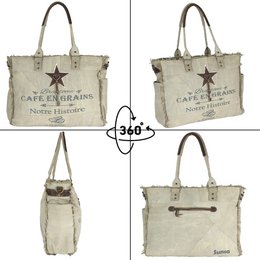 Sunsa dameshandtas. Schoudertas gemaakt van canvas en leer. Tas in vintage retrostijl. Grote shopper damestas als weekendtas.