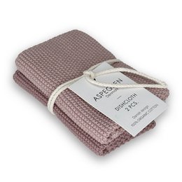  Mauve knitted dishcloths, solid color, made of absorbent material.