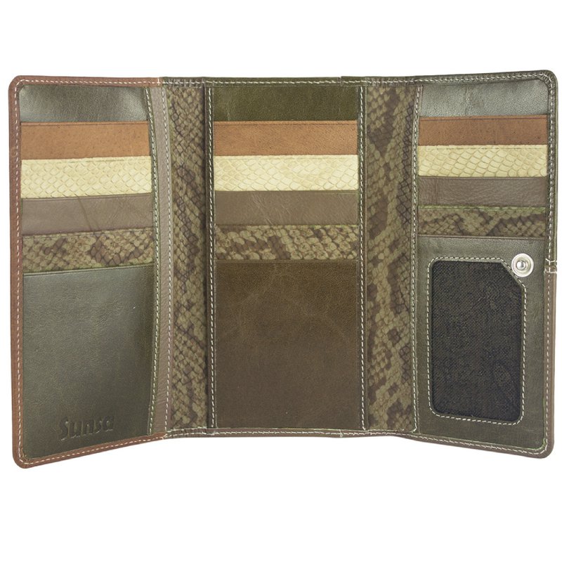 Cartera de mujer Sunsa. monedero de cuero. Cartera con protección RFID. Cartera sostenible hecha con retales de cuero. Cartera de mujer grande con muchos compartimentos para tarjetas de crédito: cartera/cartera para mujer, la mejor idea de regalo.