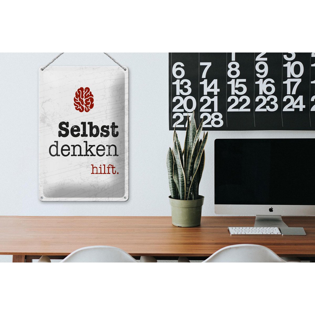 Blechschild Spruch 20x30 cm Selbst denken hilft Gehirn Deko Schild