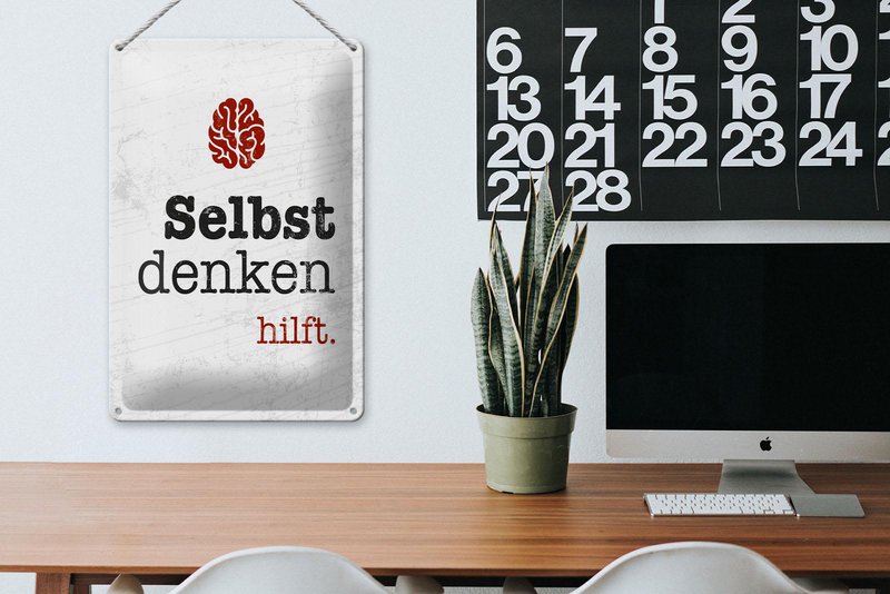 Blechschild Spruch 20x30 cm Selbst denken hilft Gehirn Deko Schild