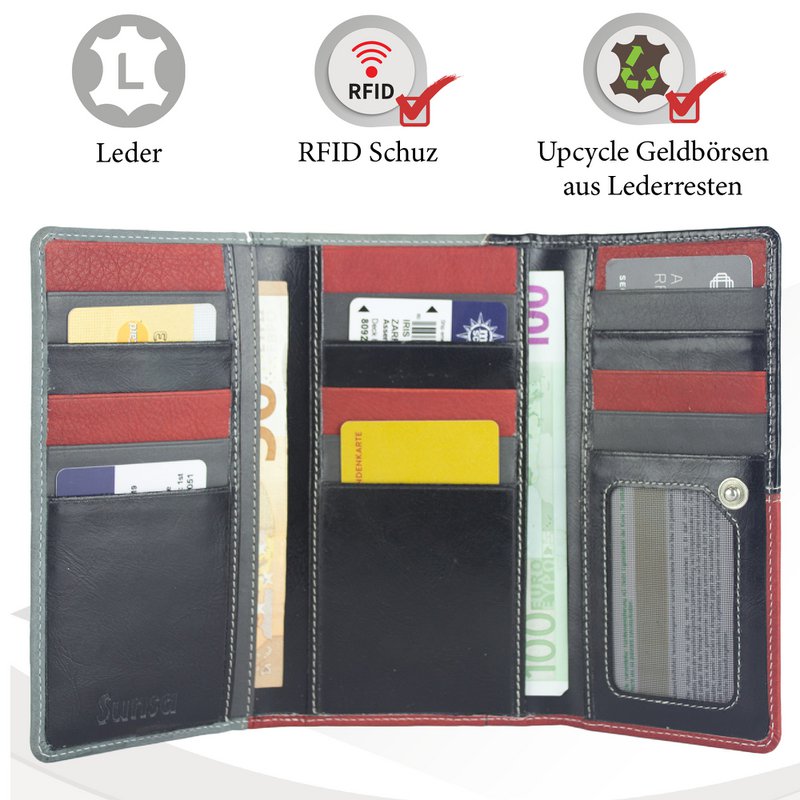 Cartera de mujer Sunsa. monedero de cuero. Cartera con protección RFID. Cartera sostenible hecha con retales de cuero. Cartera de mujer grande con muchos compartimentos para tarjetas de crédito: cartera/cartera para mujer, la mejor idea de regalo.