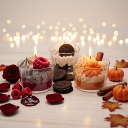LAVURI Nòrio Dessert Candle CUP, cookie vanilla scent, black/white colored, handmade bio vegan soy wax - Duftkerze