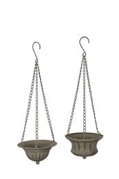 Hanging decorative bowls, metal chain suspension, bronze finish, vintage style planters, set of two