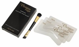 Eyebrow powder brush and stencil set for precise eyebrow shaping. Includes a small angled brush and reusable stencils in various shapes.